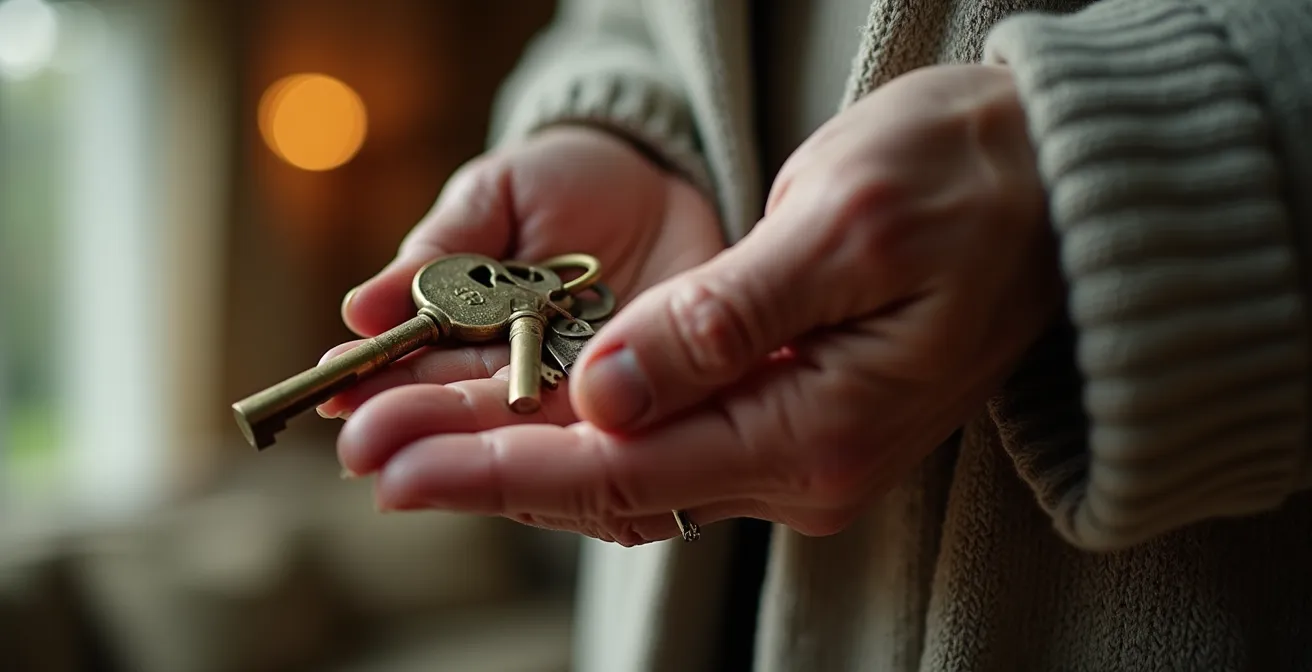 Gros plan sur des mains tenant des clés symbolisant le nouveau départ